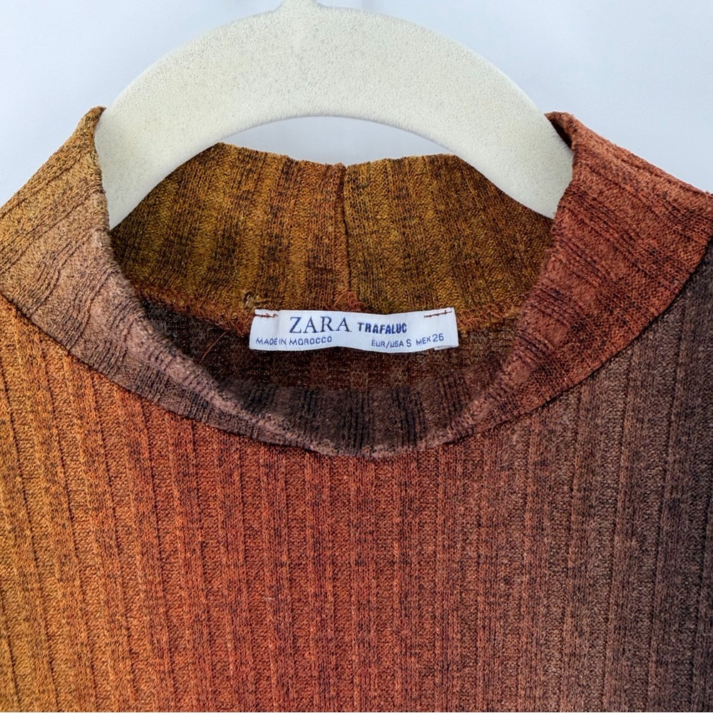 Zara Warm-Toned Ribbed Knit Top - Picture 2 of 4